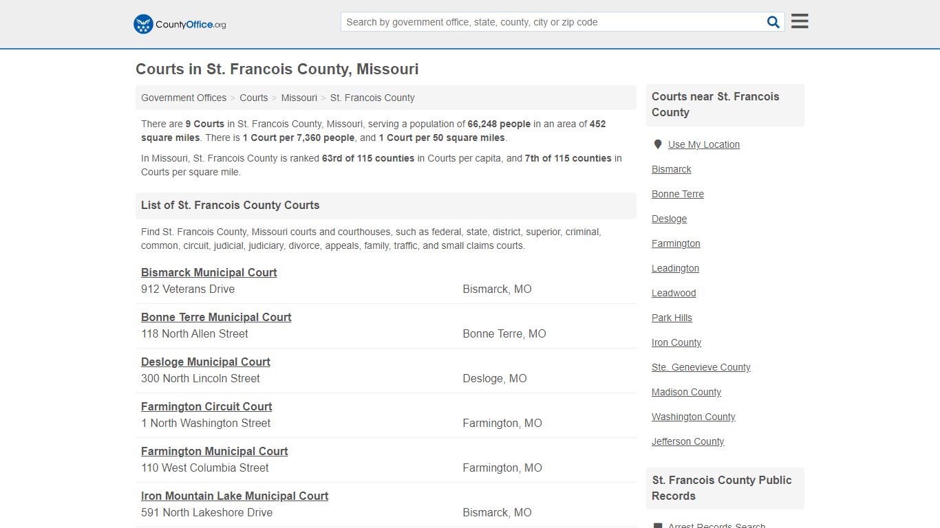 Courts - St. Francois County, MO (Court Records & Calendars)